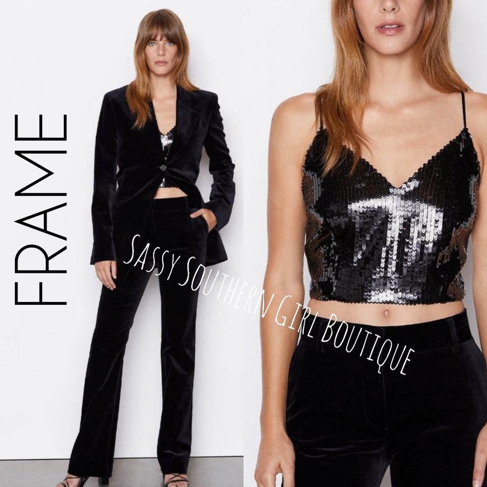 🆕⭐FRAME Black Sequin Crop Top